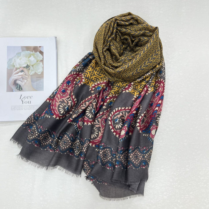 Bufanda de verano con estampado étnico de anacardos y protector solar para mujer - Gris - image 5