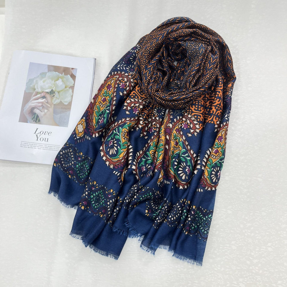 Bufanda de verano con estampado étnico de anacardos y protector solar para mujer - Azul marino - image 1