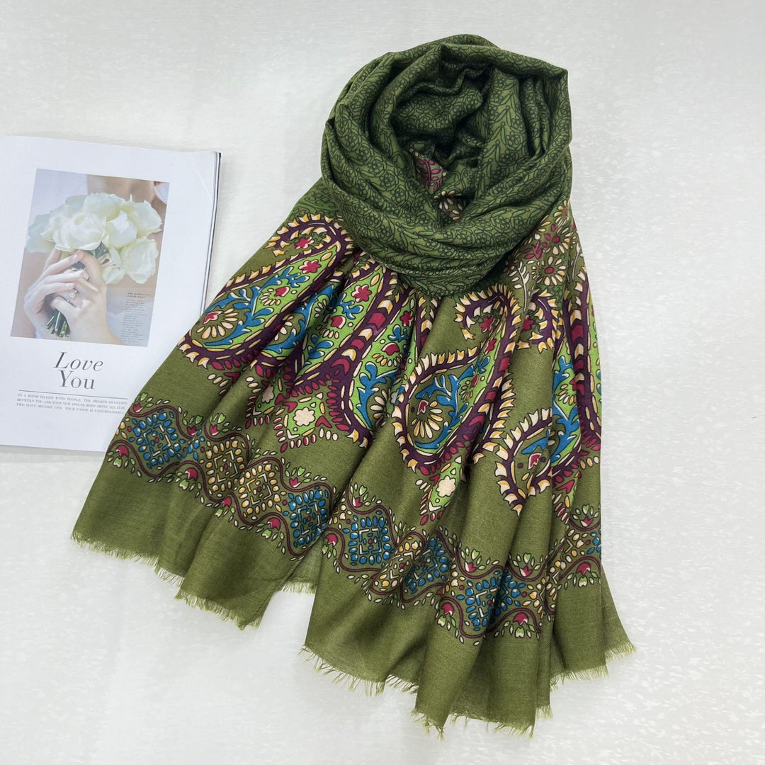 Bufanda de verano con estampado étnico de anacardos y protector solar para mujer - Verde - image 2