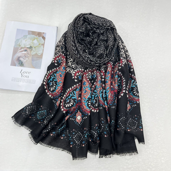 Bufanda de verano con estampado étnico de anacardos y protector solar para mujer - Negro - image 3