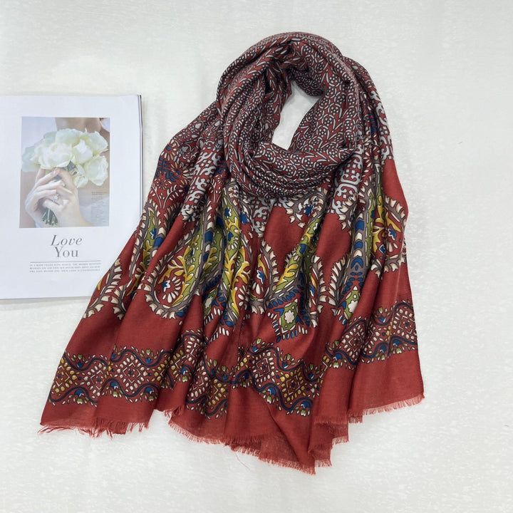 Bufanda de verano con estampado étnico de anacardos y protector solar para mujer - Rojo - image 4
