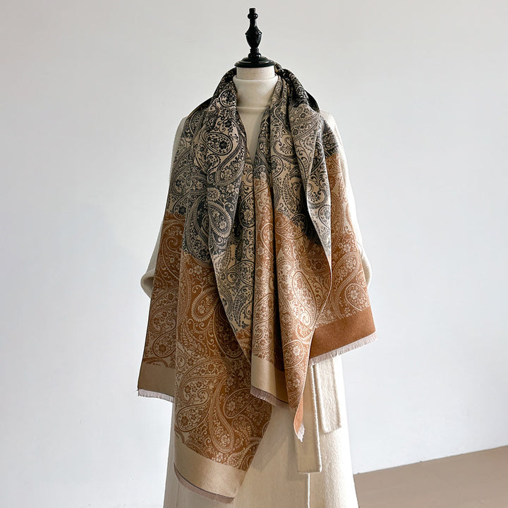 Bufanda cálida de invierno para mujer con estampado retro exótico de anacardos - Caqui - image 5