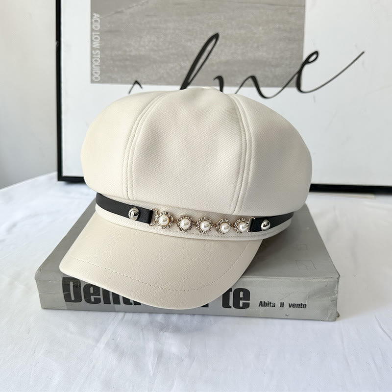 Boina de invierno para mujer con hebilla de metal y girasol perlado - Beige - Ajustable (21 1/4"-22 7/8") - image 0