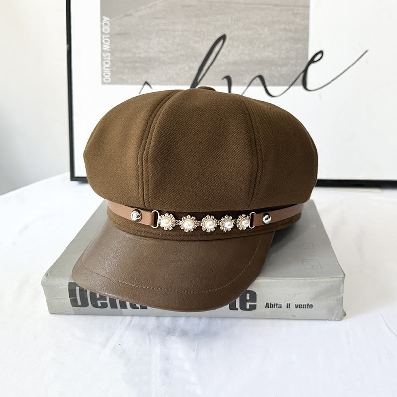 Boina de invierno para mujer con hebilla de metal y girasol perlado - Café - Ajustable (21 1/4"-22 7/8") - image 2