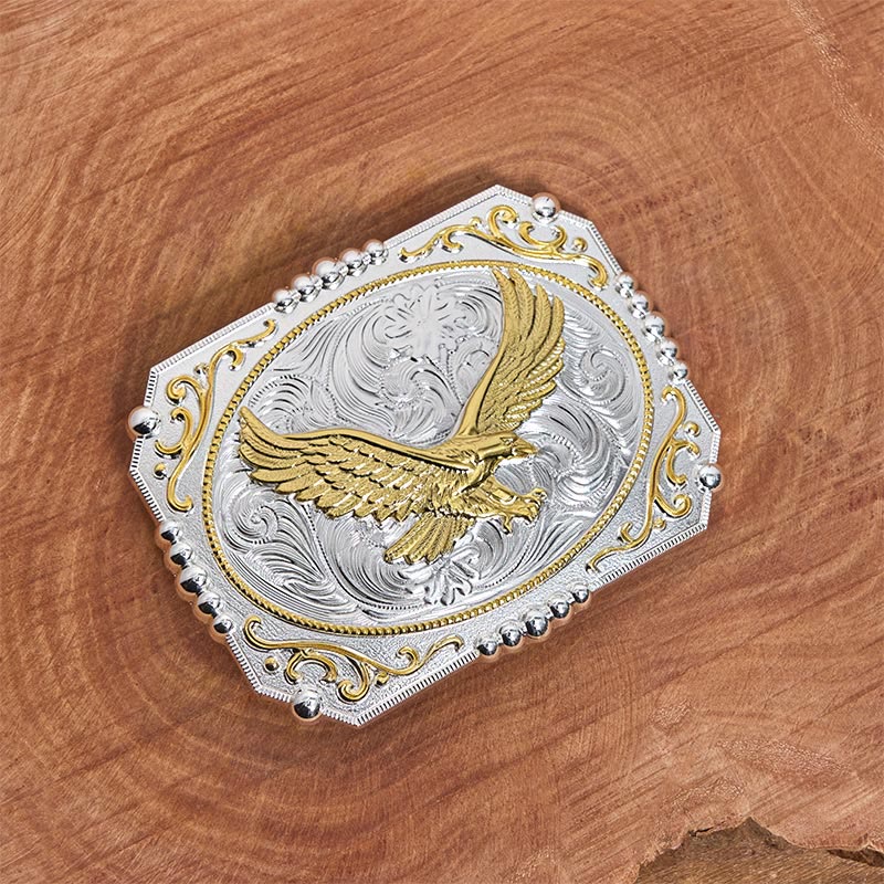 Cinturón de cuero con hebilla de vaquero DIY de águila voladora dorada - image 2