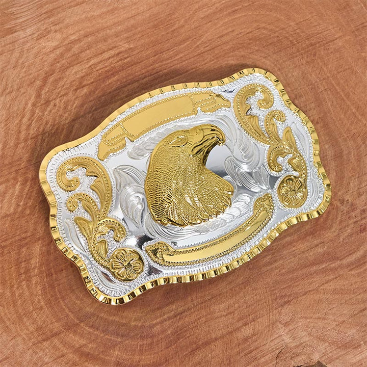 Cinturón de cuero con hebilla vaquera DIY con cabeza de águila feroz dorada - image 2