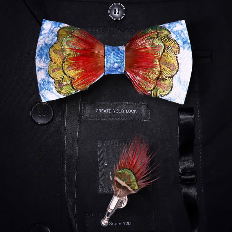 Pajarita de plumas coloridas con efecto tie-dye azul cerúleo - Azul cerúleo - image 0