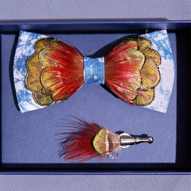 Pajarita de plumas coloridas con efecto tie-dye azul cerúleo - image 2