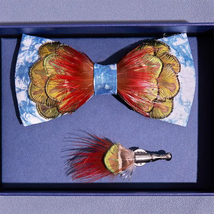Pajarita de plumas coloridas con efecto tie-dye azul cerúleo - image 2