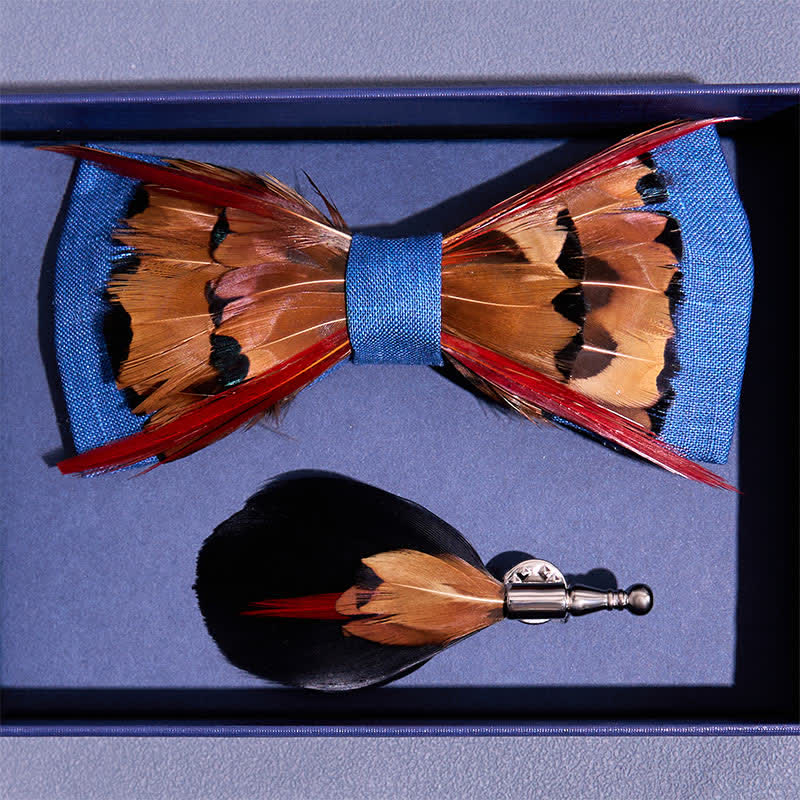 Pajarita de plumas rojas entrecruzadas con faisán marrón - image 3