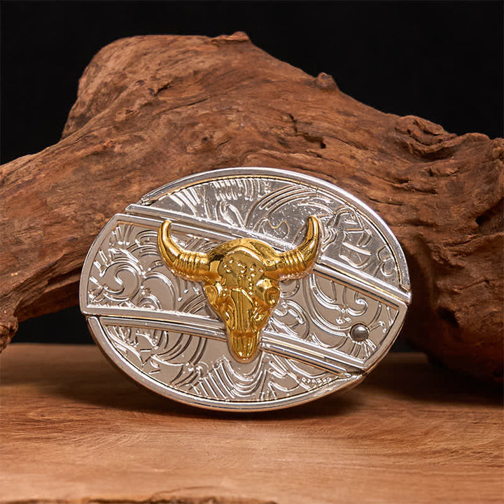 Cinturón de cuero con navaja plegable oculta de toro dorado y plateado para hombre - Toro - Sin cinturón - Cinturón no incluido - image 0