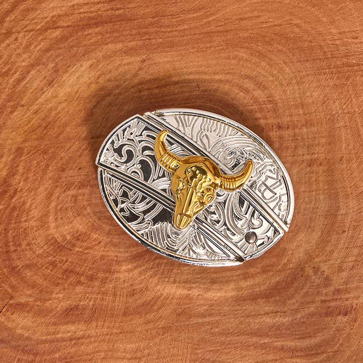 Cinturón de cuero con navaja plegable oculta de toro dorado y plateado para hombre - image 3