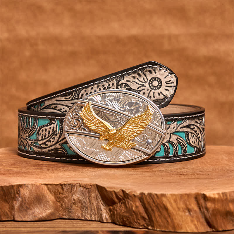 Cinturón de cuero con cuchillo plegable oculto de águila dorada y plateada para hombre - image 9