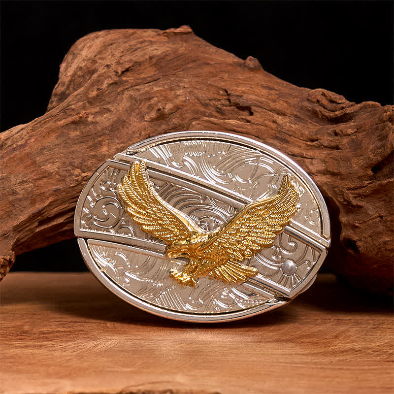 Cinturón de cuero con cuchillo plegable oculto de águila dorada y plateada para hombre - Águila - Sin cinturón - Cinturón no incluido - image 0