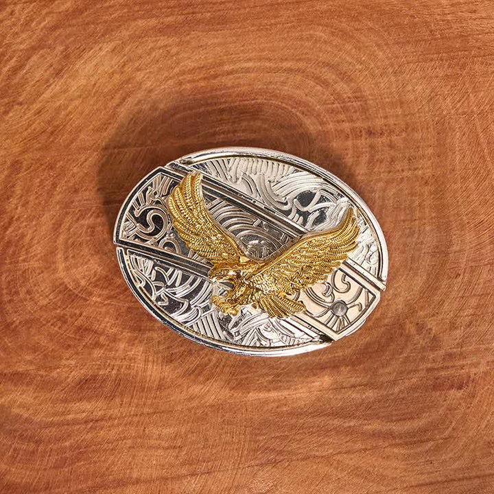 Cinturón de cuero con cuchillo plegable oculto de águila dorada y plateada para hombre - image 3