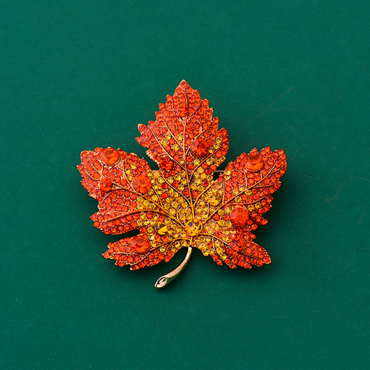 Exquisito broche de cristal con forma de hoja de arce - Rojo - image 0