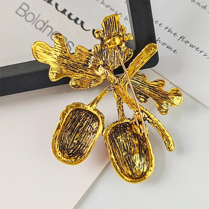 Broche de metal color avellana con incrustaciones de diamantes y oro antiguo - image 2