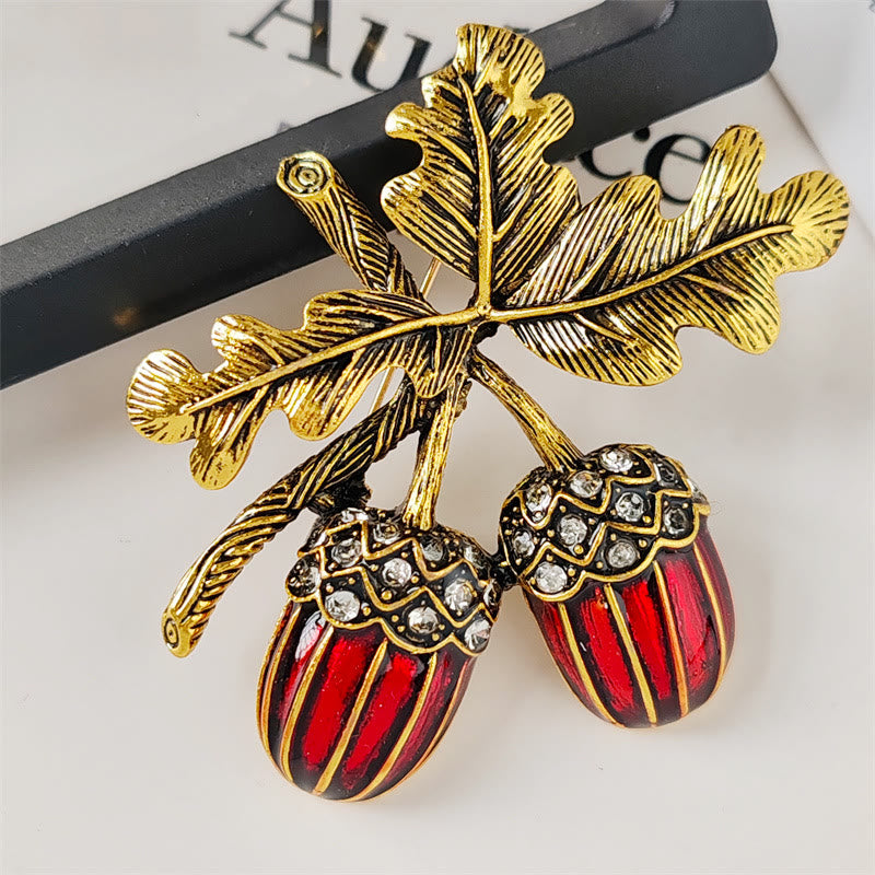 Broche de metal color avellana con incrustaciones de diamantes y oro antiguo - Rojo - image 0