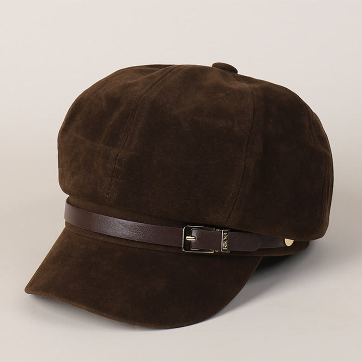 Boina de invierno de color liso con hebilla para mujer - Café - M (22"-22 7/8") - image 5