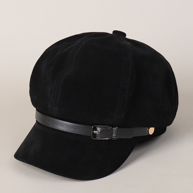Boina de invierno de color liso con hebilla para mujer - Negro - M (22"-22 7/8") - image 3