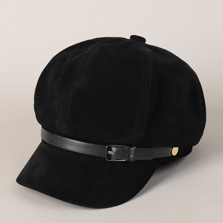 Boina de invierno de color liso con hebilla para mujer - Negro - M (22"-22 7/8") - image 3
