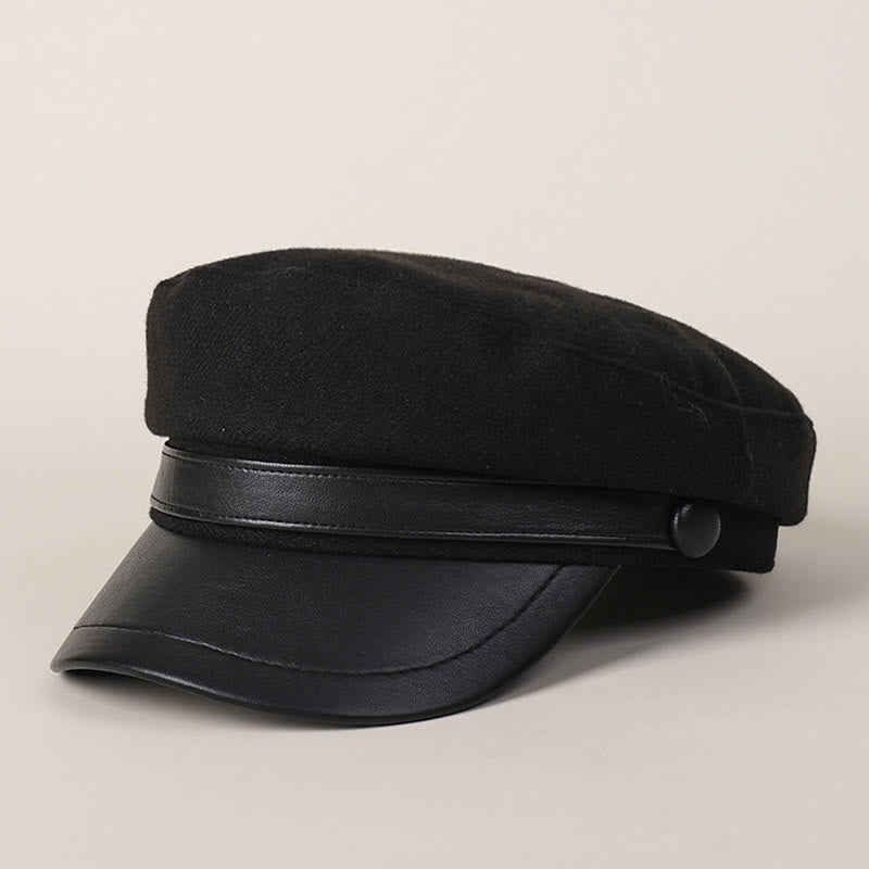 Boina de invierno unisex con ala plana de PU - Negro - M (22"-22 7/8") - image 6