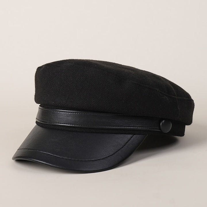 Boina de invierno unisex con ala plana de PU - Negro - M (22"-22 7/8") - image 6