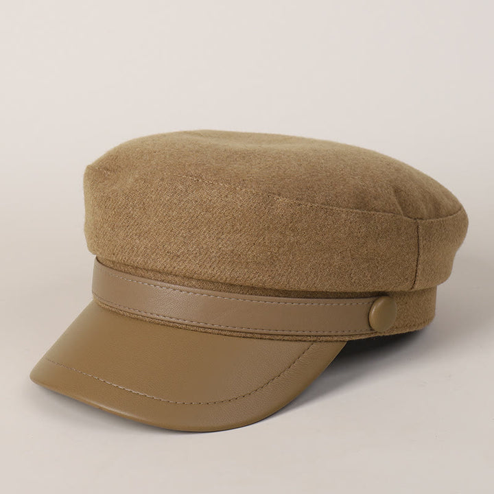 Boina de invierno unisex con ala plana de PU - Camello - M (22"-22 7/8") - image 7