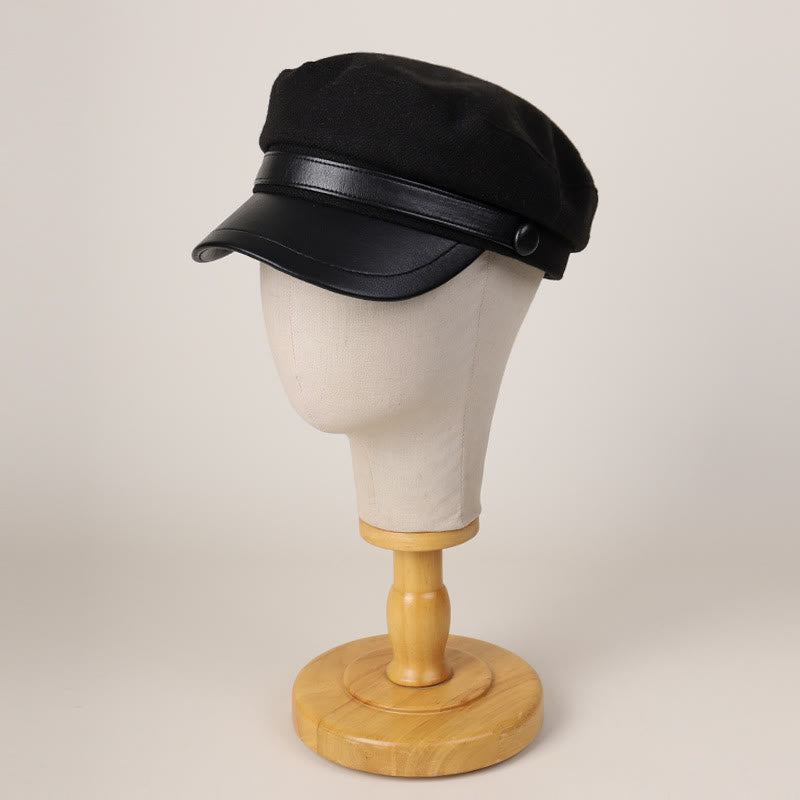 Boina de invierno unisex con ala plana de PU - image 1