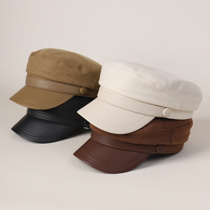 Boina de invierno unisex con ala plana de PU - image 5