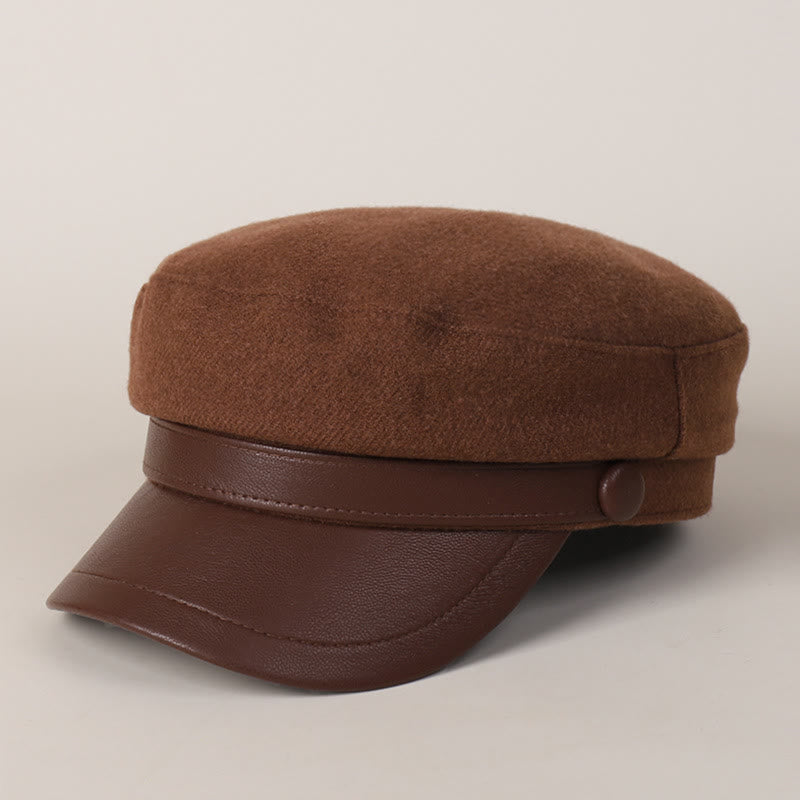 Boina de invierno unisex con ala plana de PU - Rojo oscuro - M (22"-22 7/8") - image 0