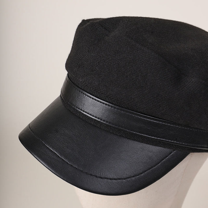 Boina de invierno unisex con ala plana de PU - image 2
