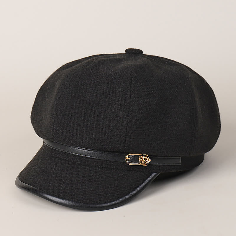 Boina de invierno de moda para mujer con hebilla de cinturón en el borde - Negro - M (22"-22 7/8") - image 7