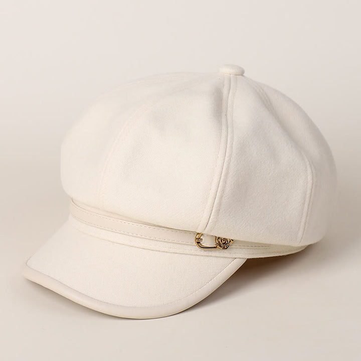 Boina de invierno de moda para mujer con hebilla de cinturón en el borde - Blanco - M (22"-22 7/8") - image 8