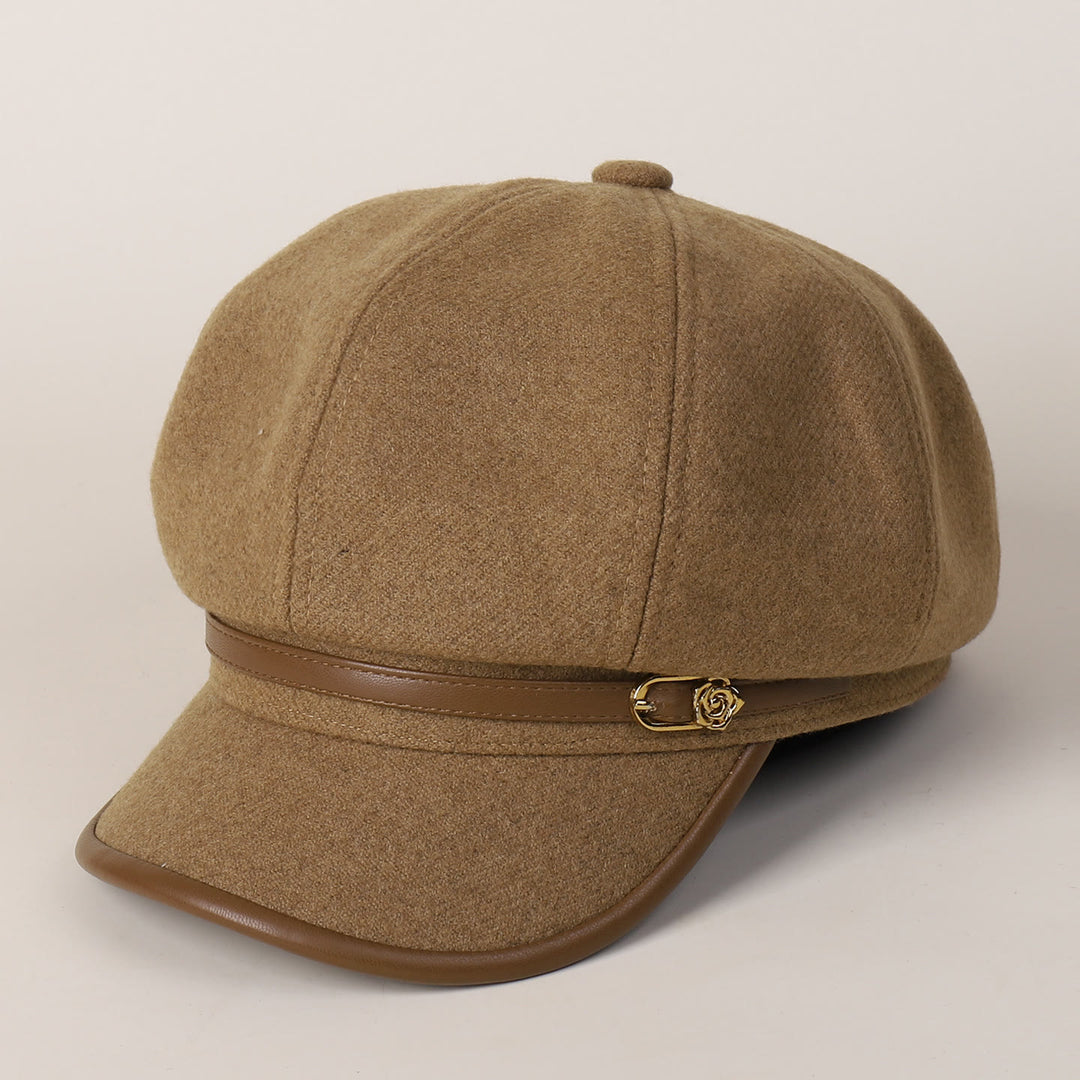 Boina de invierno de moda para mujer con hebilla de cinturón en el borde - Camello - M (22"-22 7/8") - image 0