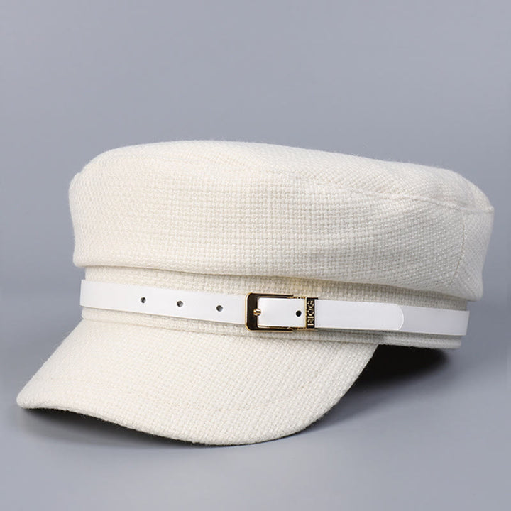 Boina de invierno con hebilla metálica y parte superior plana para mujer - Blanco - M (22"-22 7/8") - image 9