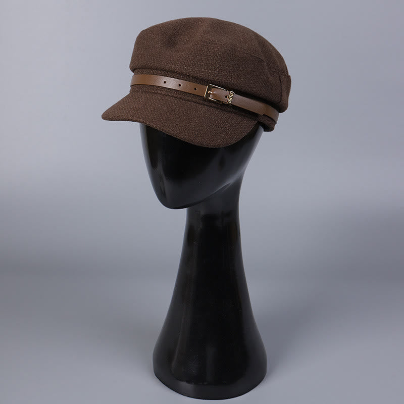 Boina de invierno con hebilla metálica y parte superior plana para mujer - image 1