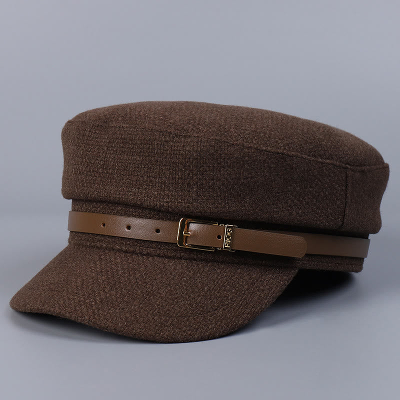 Boina de invierno con hebilla metálica y parte superior plana para mujer - Café - M (22"-22 7/8") - image 0