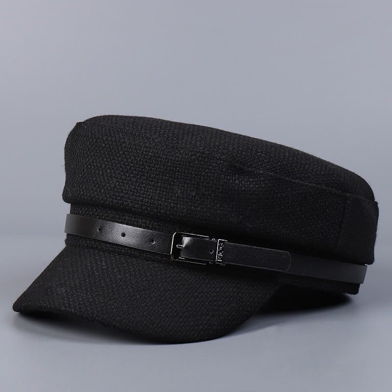 Boina de invierno con hebilla metálica y parte superior plana para mujer - Negro - M (22"-22 7/8") - image 7