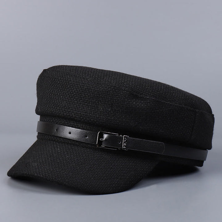 Boina de invierno con hebilla metálica y parte superior plana para mujer - Negro - M (22"-22 7/8") - image 7
