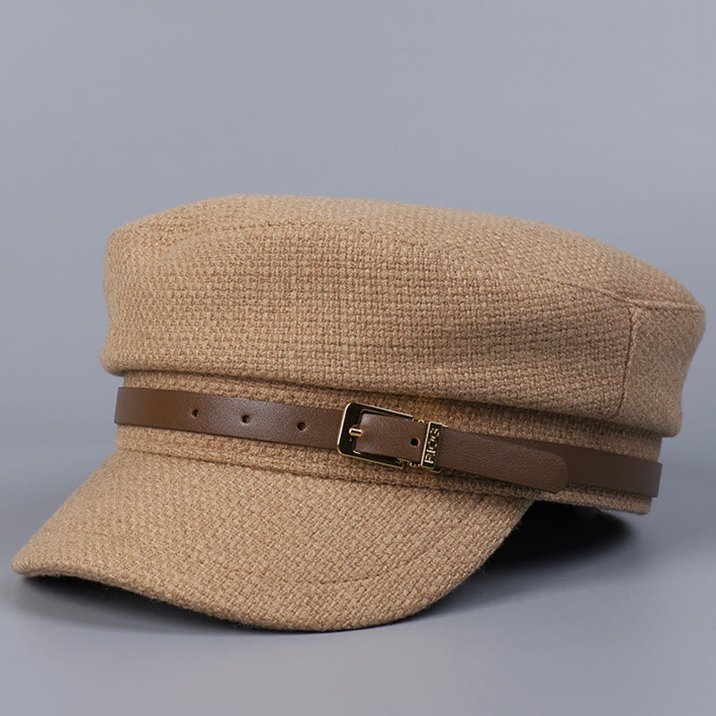 Boina de invierno con hebilla metálica y parte superior plana para mujer - Caqui - M (22"-22 7/8") - image 8