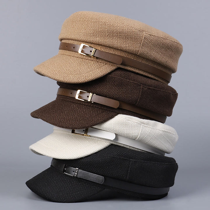 Boina de invierno con hebilla metálica y parte superior plana para mujer - image 6