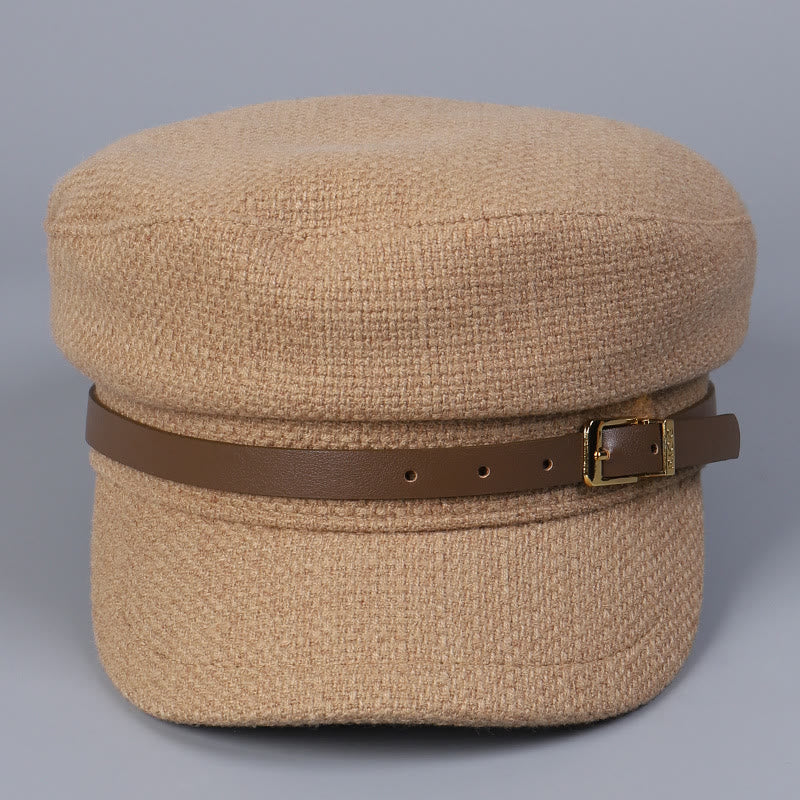 Boina de invierno con hebilla metálica y parte superior plana para mujer - image 2