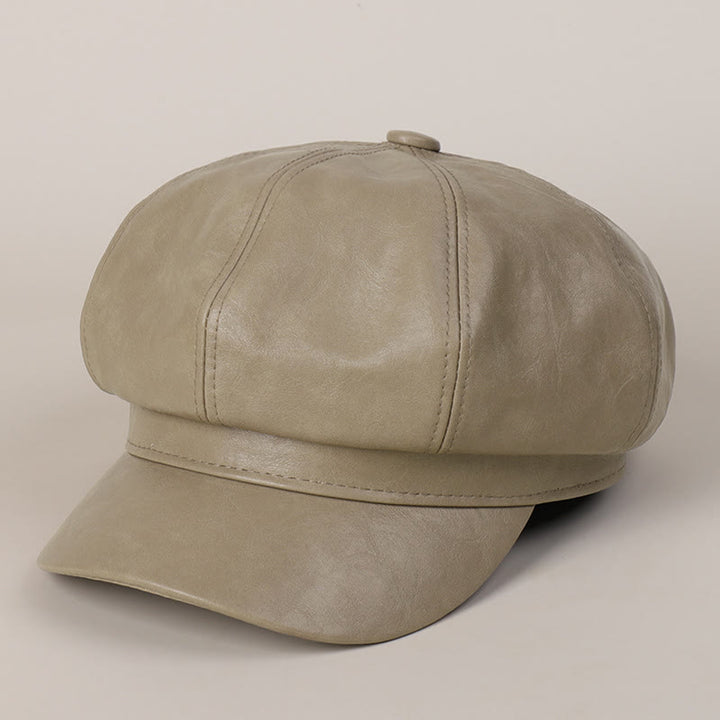 Boina de cuero retro de invierno para mujer - Caqui - M (22"-22 7/8") - image 6