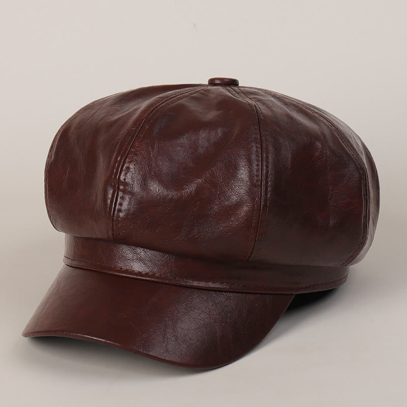 Boina de cuero retro de invierno para mujer - Marrón rojizo - M (22"-22 7/8") - image 7