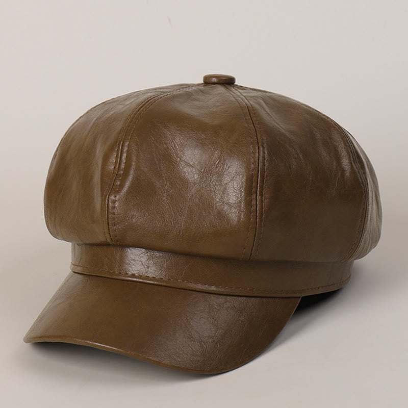 Boina de cuero retro de invierno para mujer - Camello - M (22"-22 7/8") - image 5