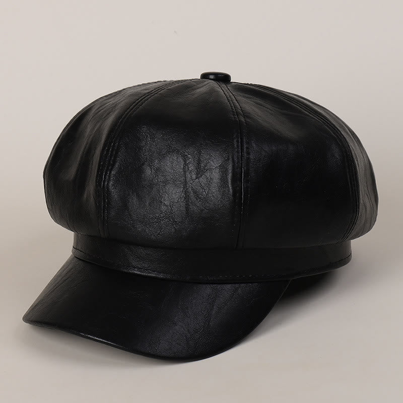 Boina de cuero retro de invierno para mujer - Negro - M (22"-22 7/8") - image 4