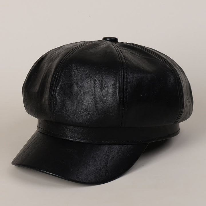 Boina de cuero retro de invierno para mujer - Negro - M (22"-22 7/8") - image 4