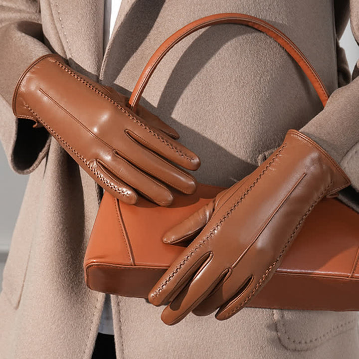 Guantes de piel de oveja auténtica con arrugas para mujer - image 2