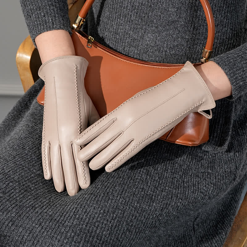 Guantes de piel de oveja auténtica con arrugas para mujer - image 10